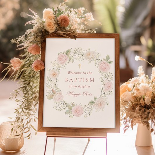 Roze rozen en baby's adem doop welkom poster