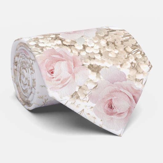 roze rozen en baby's adem patroon stropdas (Opgerold)