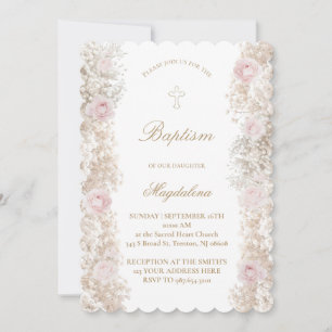 Roze rozen en Baby's Breath bloemen Doop Kaart
