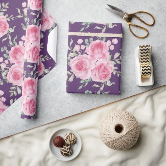 Roze Rozen en Bladeren Inpakpapier (Crafts)