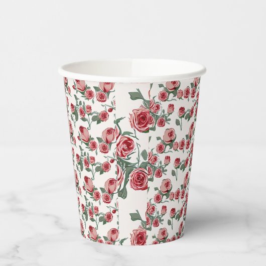 Roze rozen en bladeren patroon papieren bekers (Links)