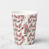 Roze rozen en bladeren patroon papieren bekers (Rechts)