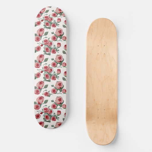 Roze rozen en bladeren patroon persoonlijk skateboard (Voorkant)