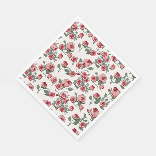 Roze rozen en bladeren patroon servet (Hoek)