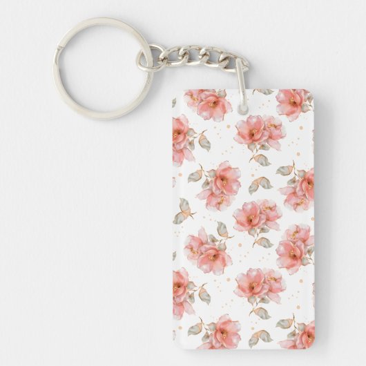 Roze rozen en bladeren sleutelhanger (Voorkant)