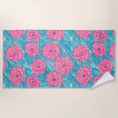 Roze rozen en blauw handdoek met handpalmen (Voorkant)