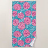 Roze rozen en blauw handdoek met handpalmen (Voorkant)