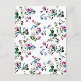 Roze rozen en blauwe bloemen briefkaart