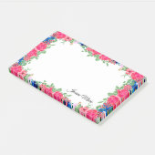  roze rozen en blauwe bloemen, op maat gemaakt post-it® notes (Schuin)