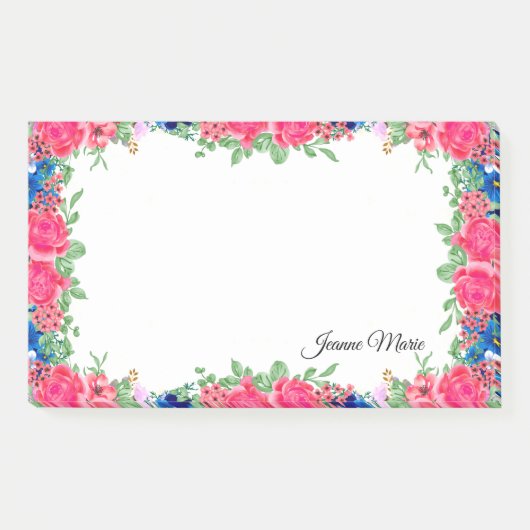  roze rozen en blauwe bloemen, op maat gemaakt post-it® notes (Voorkant)