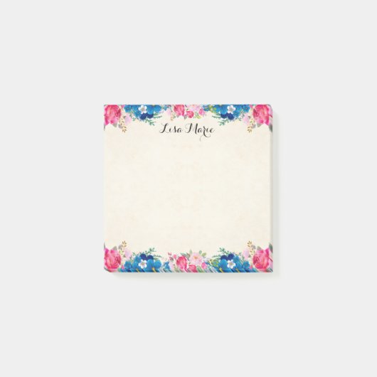 roze rozen en blauwe bloemen op maat post-it® notes (Voorkant)