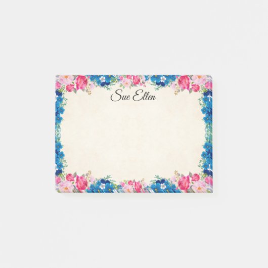  roze rozen en blauwe bloemen op maat post-it® notes (Voorkant)