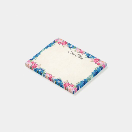  roze rozen en blauwe bloemen op maat post-it® notes (Schuin)