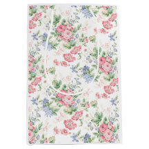 Roze rozen en blauwe bloemen, witte chintz