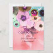 ROZE ROZEN EN BLAUWE LINT FOTO SJABLOON MONOGRAM KAART (Achterkant)