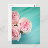 Roze rozen en blauwgroen achtergrond briefkaart (Voorkant / Achterkant)