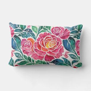 Roze rozen en Blauwgroen bloemen Buitenkussen