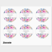 Roze rozen en bloemen met roze strepen ronde sticker (Vel)