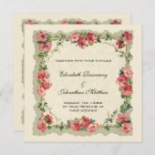  roze rozen en bloemen, Victoriaans huwelijk Kaart (Voorkant / Achterkant)