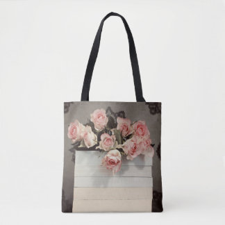 Roze rozen en boeken tote bag