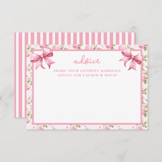Roze Rozen en Bogen Coquette Advies Kaarten (Voorkant / Achterkant)