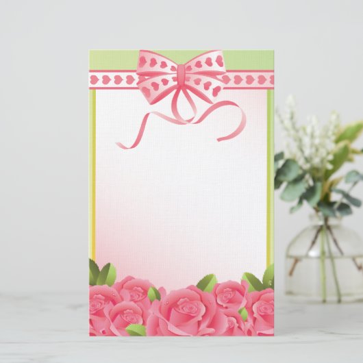 Roze rozen en Briefpapier boog (Staand voorkant)