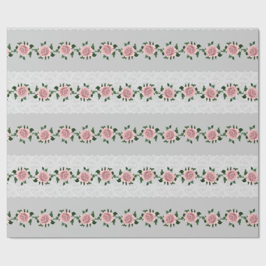Roze rozen en bruiloft kant cadeaupapier (Vlak)