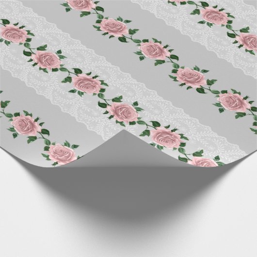 Roze rozen en bruiloft kant cadeaupapier (Hoek)