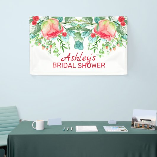 Roze rozen en buisjes spandoek (Beurs)