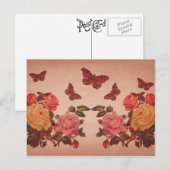 roze rozen en butavlies collage briefkaart (Voorkant / Achterkant)