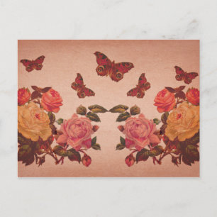   roze rozen en butavlies collage briefkaart