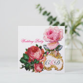 ROZE ROZEN EN CUPID KANTENKLEREN HART TROUW MONOGR KAART (Staand voorkant)