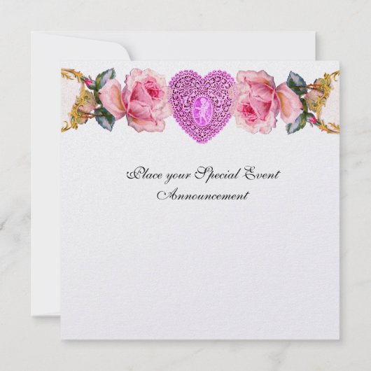 ROZE ROZEN EN CUPIDO KANTEN HART TROUWEN MONOGRAM KAART (Achterkant)