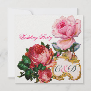 ROZE ROZEN EN CUPIDO KANTEN HART TROUWEN  MONOGRAM KAART