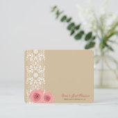Roze rozen en Damask Lace Romantic Chic Wedding Bedankkaart (Staand voorkant)