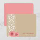 Roze rozen en Damask Lace Romantic Chic Wedding Bedankkaart (Voorkant / Achterkant)