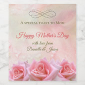 Roze rozen en dauwdruppels Moederdag Wijn Etiket (Enkel label)