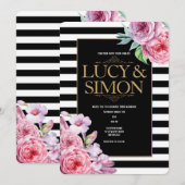 Roze rozen en de Uitnodiging van het huwelijk van  (Voorkant / Achterkant)