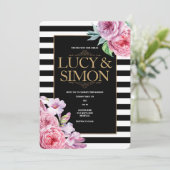 Roze rozen en de Uitnodiging van het huwelijk van  (Staand voorkant)