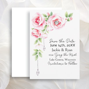 Roze Rozen en Diamanten Bloemige Trouw Save The Date