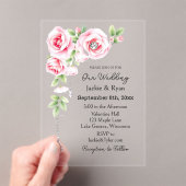 Roze rozen en diamanten doorschijnende bruiloft acryl uitnodigingen (Insitu (Draagbaar))