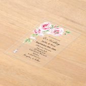 Roze rozen en diamanten doorschijnende bruiloft acryl uitnodigingen (Laagn)