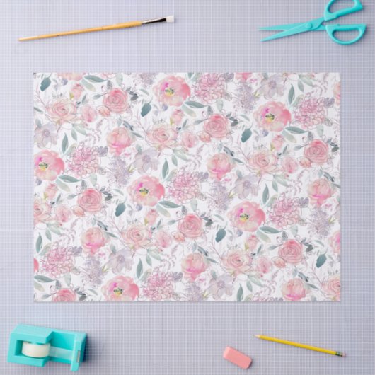 Roze rozen en een patroon met gemengde Waterverf Tissuepapier (Craft)