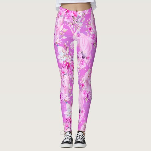 Roze rozen en eenhoorns leggings (Voorkant)