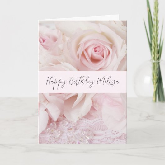  roze rozen en elegante kant - Birthday Kaart (Voorkant)