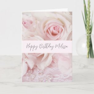  roze rozen en elegante kant - Birthday Kaart