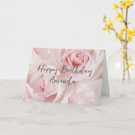 roze rozen en elegante kant - Birthday Kaart (Gele Bloem)