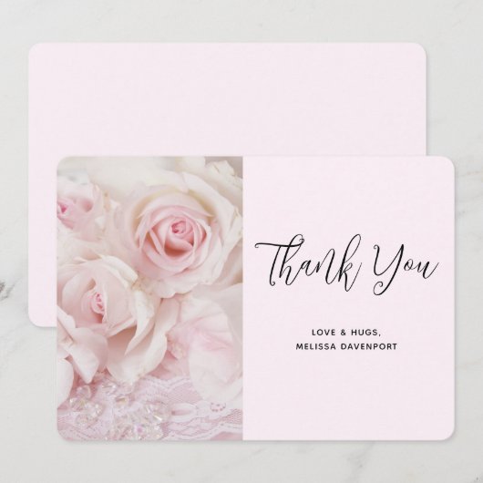  roze rozen en elegante kant - Dank u wel Bedankkaart (Voorkant / Achterkant)
