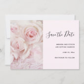 roze rozen en elegante kant save the date (Voorkant)