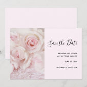 roze rozen en elegante kant save the date (Voorkant / Achterkant)